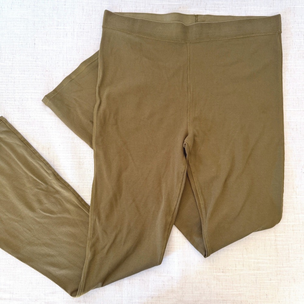 Paper Label Annie Crop Flare Ribbed Legging Olive Green High Waist Size Large